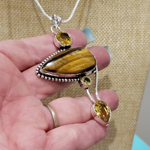 Tiger eye gemstone, 925 silver necklace - Picture 8 of 11